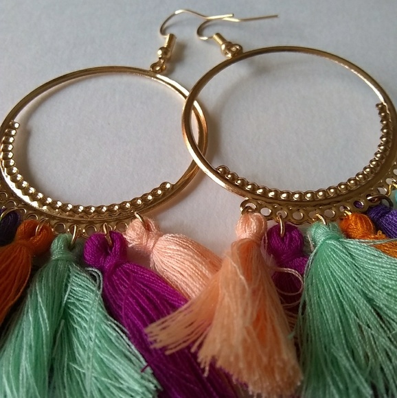 New Bright Tropical Hot Long Sexy Tassel Earrings - Picture 4 of 6